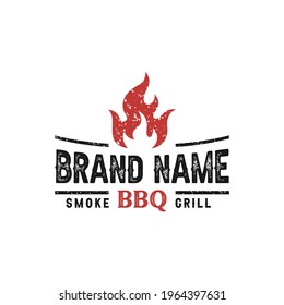 Barbeque Logo Design With Vintage Retro Rustic BBQ Grill, Barbecue Flame Icon.