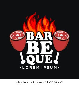 barbeque logo with fire illustration logo