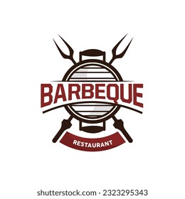 Barbeque-Logo, Hot Grill Design mit Fire and Spatula, VectorBQ Grill Vintage Tripografie, rustikales Retro-Logo für Café, Restaurant, Bar