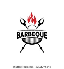 Barbeque-Logo, Hot Grill Design mit Fire and Spatula, VectorBQ Grill Vintage Tripografie, rustikales Retro-Logo für Café, Restaurant, Bar