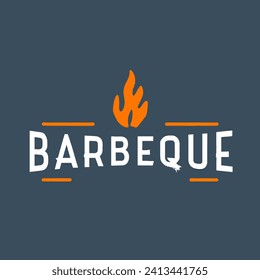 barbeque Logo auf blauem Hintergrund. Feuer auf das Logo brennen.