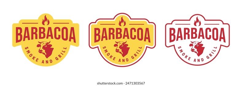 Barbeque logo set. BBQ icon or label. Grill bar, restaurant, steak house vintage badge design with fire flame, vector illustration