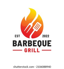 Plantilla de logotipo de barbacoa con horquilla y espátula