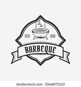 Barbeque logo vintage concept, Barbeque shop advertising design element, Vector vintage illustration.