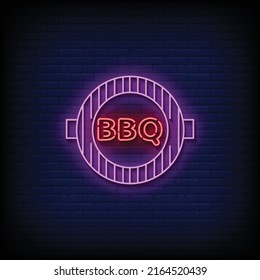 Barbeque Neon Sign On Brick Wall Background Vector