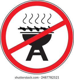 Barbeque not allowed in this area warning notice sign vector, BBQ not allowed sign vector