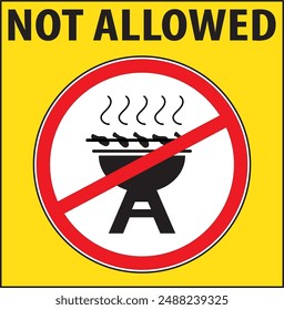 Barbeque not allowed in this area warning notice sign vector, BBQ not allowed sign vector