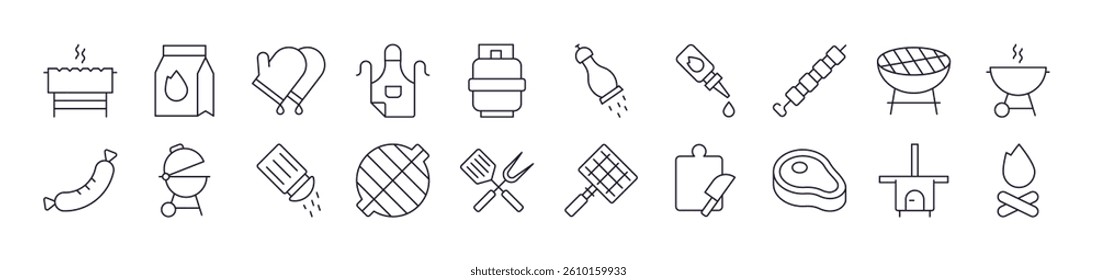 Barbeque Outline Icon Collection. Editable Stroke. Perfect for Infographics, Articles, Books, Flyers, Banners