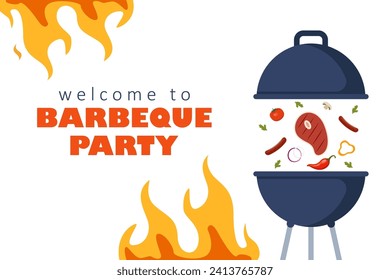 Barbeque party invitation card or poster template with grill food flyer. Vector illustration