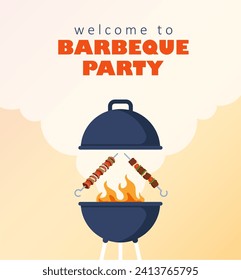 Barbeque party invitation card or poster template with grill food flyer. Vector illustration