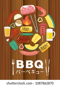 Barbeque party vector poster. /It is written as "Barbeque" in Japanese.