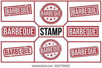 Barbeque red rubber stamp on white background. Barbeque Rubber Stamp set.