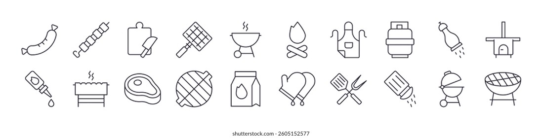 Barbeque Related Line Icon Collection. Editable Stroke. Perfect for Infographics, Articles, Books, Flyers, Banners