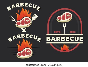 Barbeque roast grill Logo Design, roast beef meat illustration
