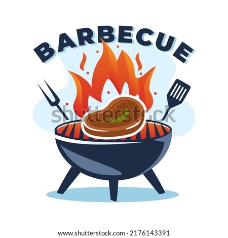 Barbeque roast grill Logo Design, roast beef meat illustration