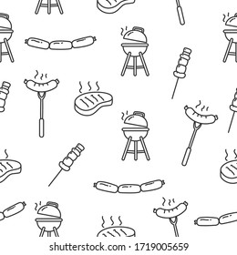 Barbeque seamless pattern with black and white doodle design suitable for background or wallpaper 