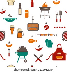 Barbeque seamless vector pattern. Flat illustration on white background.