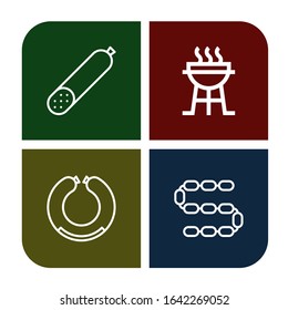 barbeque simple icons set. Contains such icons as Smoked sausage, Charcoal grill, Sausage, can be used for web, mobile and logo
