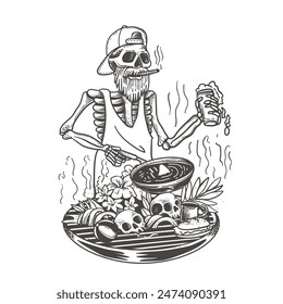 barbeque skull illustration hand drawn