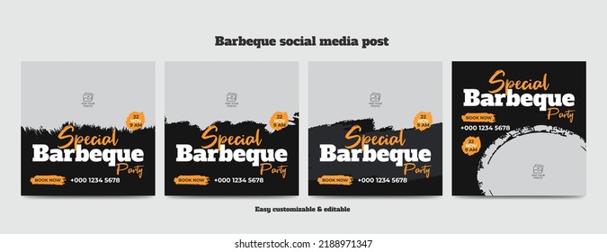 Barbeque plantilla de publicación de medios sociales deliciosa comida de parrillada bbq banner web de medios sociales 