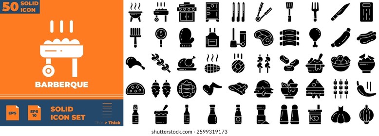 Barbeque Solid Editable Icons set. Vector illustration in modern thin solid style of barbeque icons: Grill, Bbq, Barbecue, Oven, Barbeque, etc