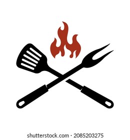 Barbeque spatula and fork logo design vector