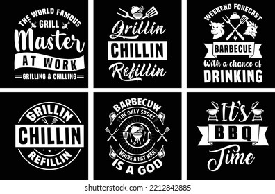 Paquete de diseño de camisetas de barbacoa. Gráficos vectores de barbacoa. Tipografía de parrilladas de barbacoa. BBQ SVG Bundle