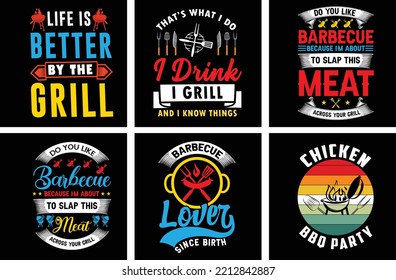 Barbeque T shirt design bundle. Barbeque Vector Graphics. Barbeque Grill Typography. BBQ SVG Bundle