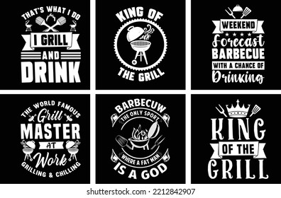 Paquete de diseño de camisetas de barbacoa. Gráficos vectores de barbacoa. Tipografía de parrilladas de barbacoa. BBQ SVG Bundle