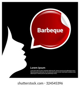 Barbeque Text Realistic Speech Bubble with women 