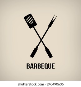 Barbeque tools in vintage style poster, vector illustration