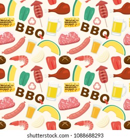 Barbeque vector seamless pattern background.