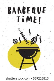 Barbequetime . Lettering poster. Brazier and barbeque silhouettes. 