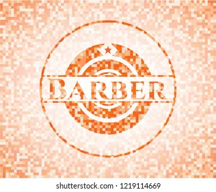 Barber abstract orange mosaic emblem with background