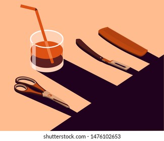 Barber accessories set. A poster made in abstract style. Vector illustration.