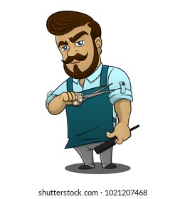 The Barber action poses with scissors and comb cartoon vector