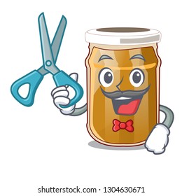Barber almond butter in a character jar