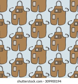 Barber apron. Seamless pattern with doodle barber aprones. Hand-drawn sketch background. Vector illustration. 