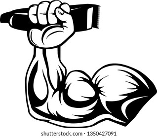 Barber Arm Raised Up With Hand Holding Hairstylist Electric Clipper. Trimmer For Cutting Hair. Haircuts.