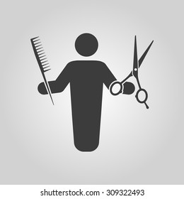 The barber avatar icon. Barbershop and hairdresser, haircutter symbol. Flat Vector illustration