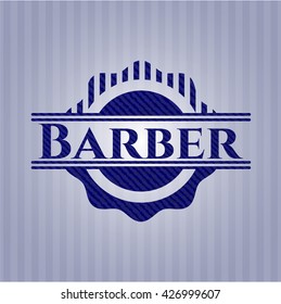 Barber badge with denim background