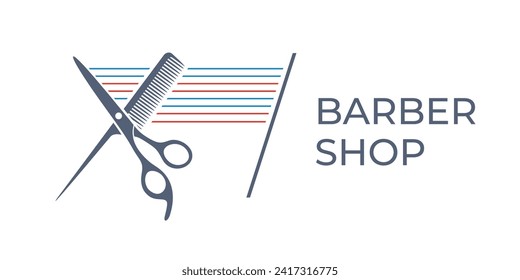 Barber, barbershop, hairdressing, hairdresser, coiffeur, haircutter. Business card.Logo.Scissors, having brush, razor, hair dryer,comb, straight razor, hair clipper. Flat vector illustration. Isolated