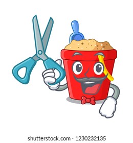 Barber beach bucket shape with sand cartoon