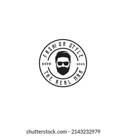 diseño de logotipo de cabeza de hombre barberón vectorial símbolo gráfico
