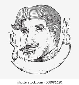 barber boy drawing sketch line art face and ribbon