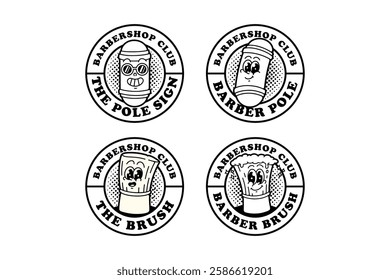 barber brush with foam and lamp pole outline line art logo design collection for barbershop. barber pole lamp and shaving brush emblem logo set. barbershop kit cartoon badge logo illustration bundle