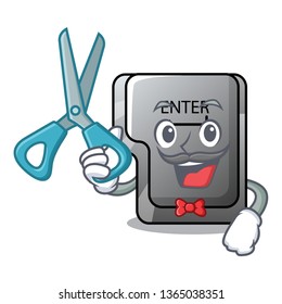 Barber button enter in the shape mascot