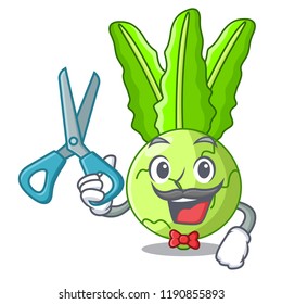 Barber cartoon green kohlrabi in the market