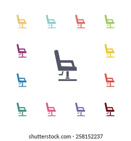 barber chair flat icons set. Open colorful buttons 