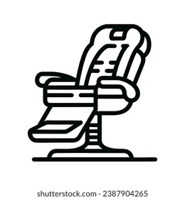 Barber chair icon in black line symbolizing barbershop and grooming services isolated on white background. Vector illustration